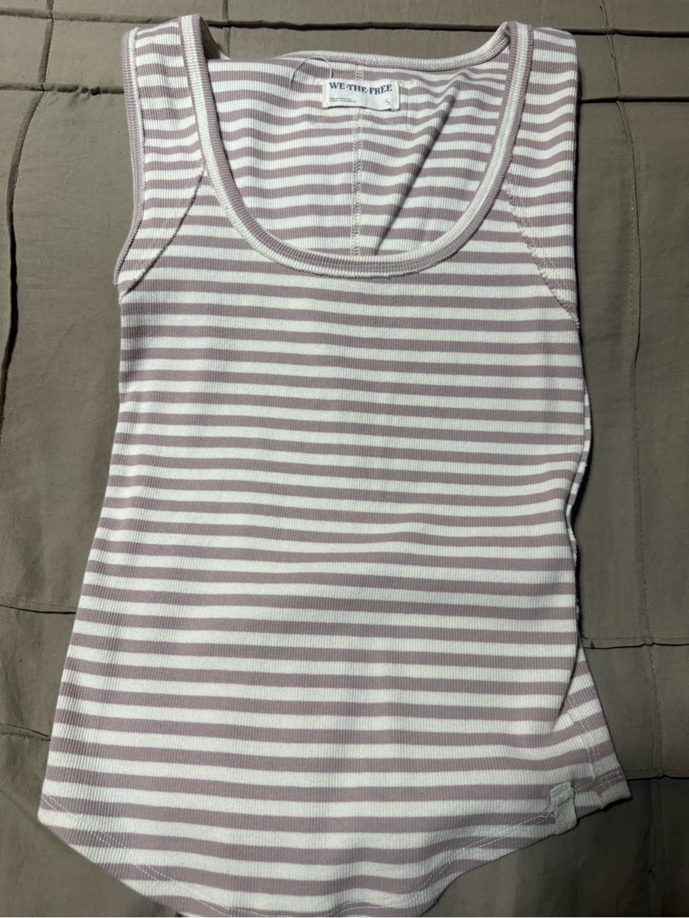 Free People Striped Ribbed Tank in Mauve and White
